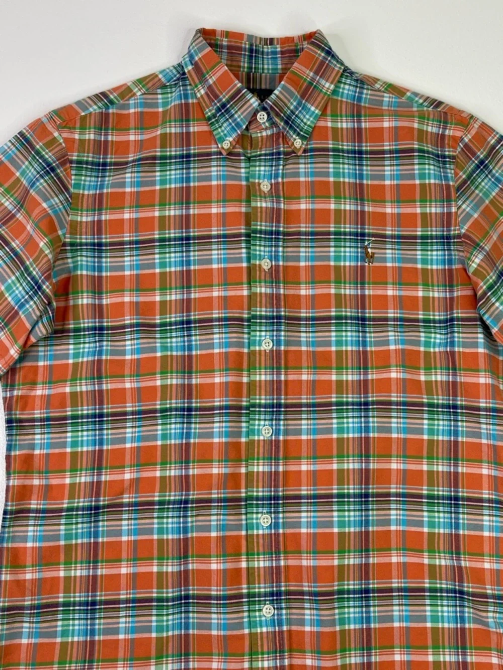 Polo Ralph Lauren Classic Fit Orange Multi Plaid Cotton Short Sleeve Shirt M